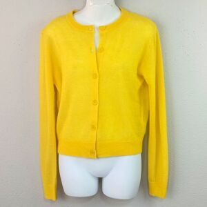 Zara Womens Alpaca/Wool Blend Yellow Button Up Long Sleeve Knit Cardigan Sz L